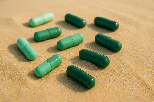 GREEN PILLS ON SAND