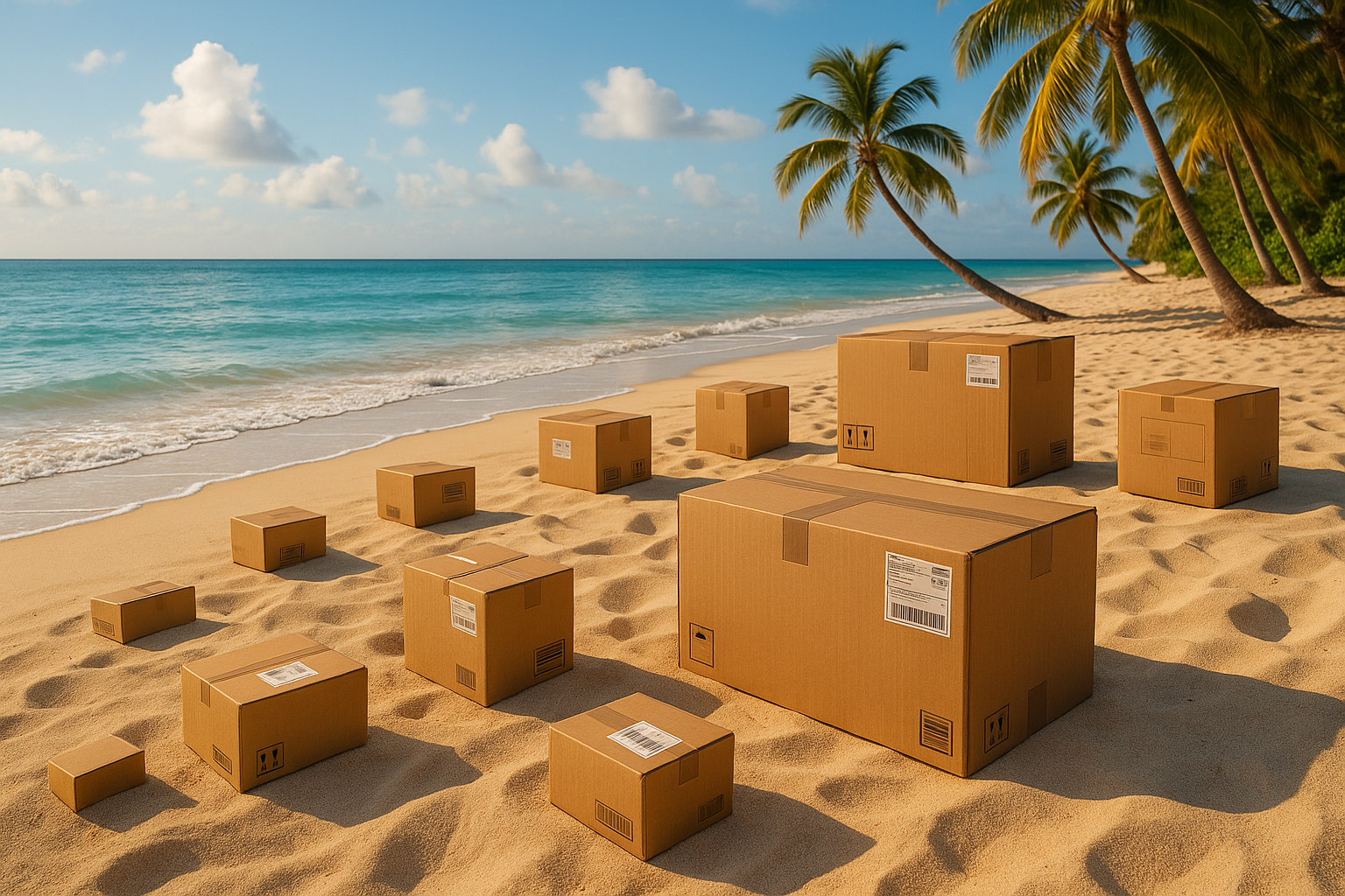 packages on the beach